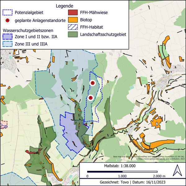 Landkarte mit Potential- und Planungsfläche