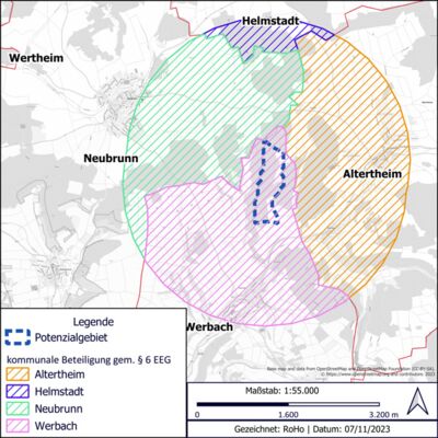 Landkarte mit markierten Gemeinden rund um das Projekt